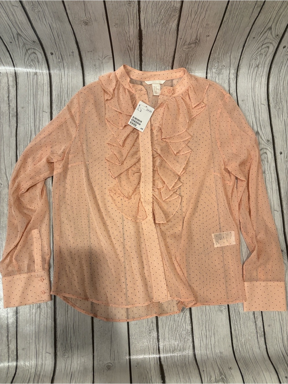 H&M Peach Polka Dot Ruffle Button-Down Blouse